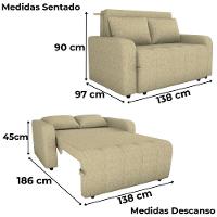 Sofa Cama 2 Lugares 138 Cm Amora Linho Vancouver Milani Store Palha - 3