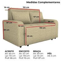 Sofa Cama 2 Lugares 138 Cm Amora Linho Vancouver Milani Store Palha