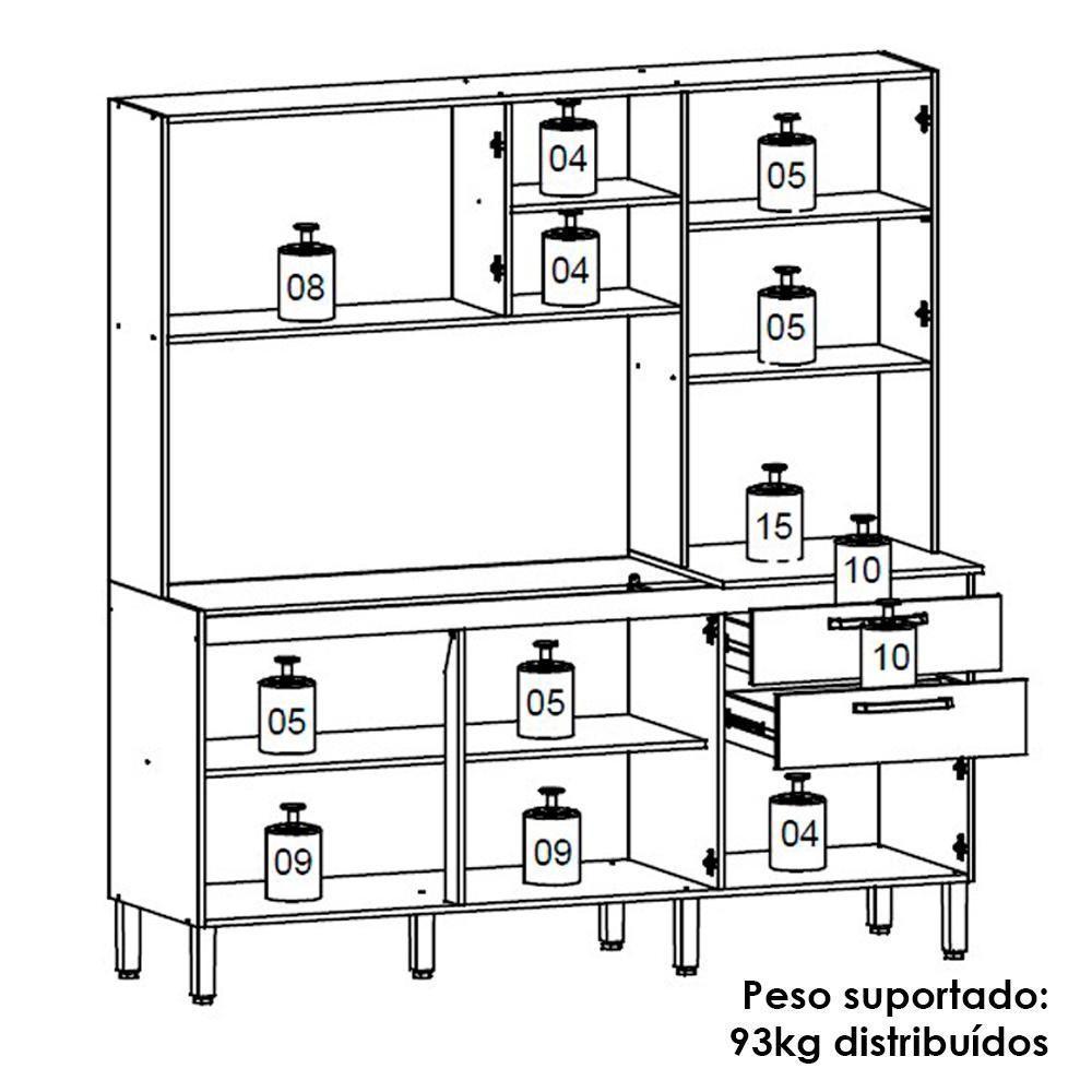 Cozinha Compacta 7 Portas 2 Gavetas 182 Cm Mega Nogueira Off White Ktp - 4
