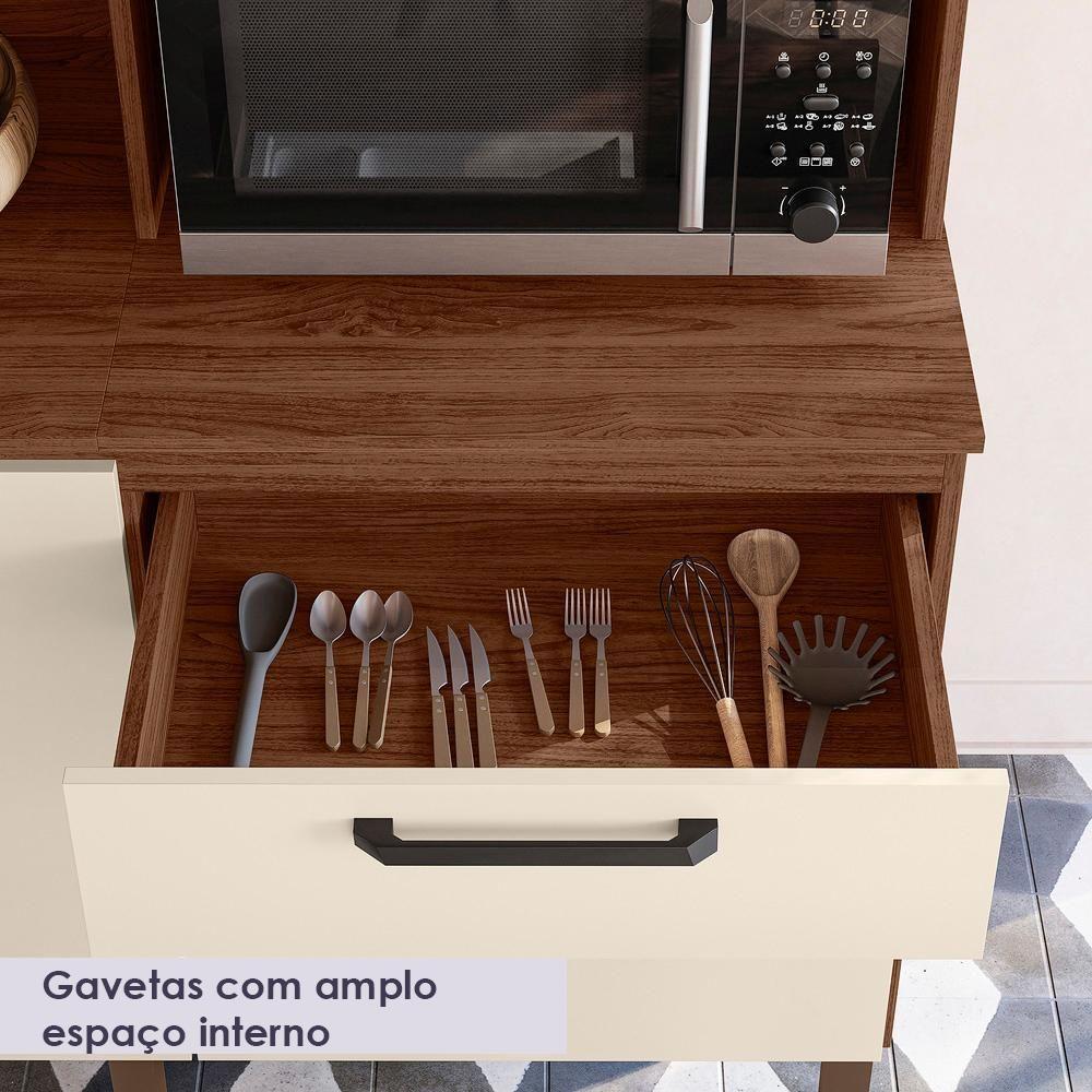 Cozinha Compacta 7 Portas 2 Gavetas 182 Cm Mega Nogueira Off White Ktp - 7