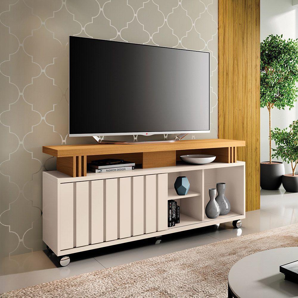 Rack Para Sala Bancada De Tv 70 Pol 136cm Sora 1.3 Off White/cinamomo H01 - D'rossi - 3
