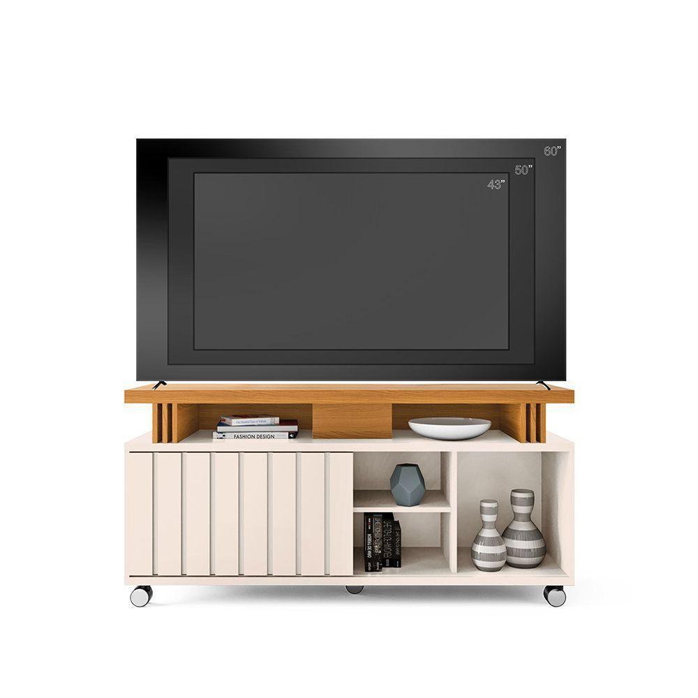 Rack Para Sala Bancada De Tv 70 Pol 136cm Sora 1.3 Off White/cinamomo H01 - D'rossi - 4