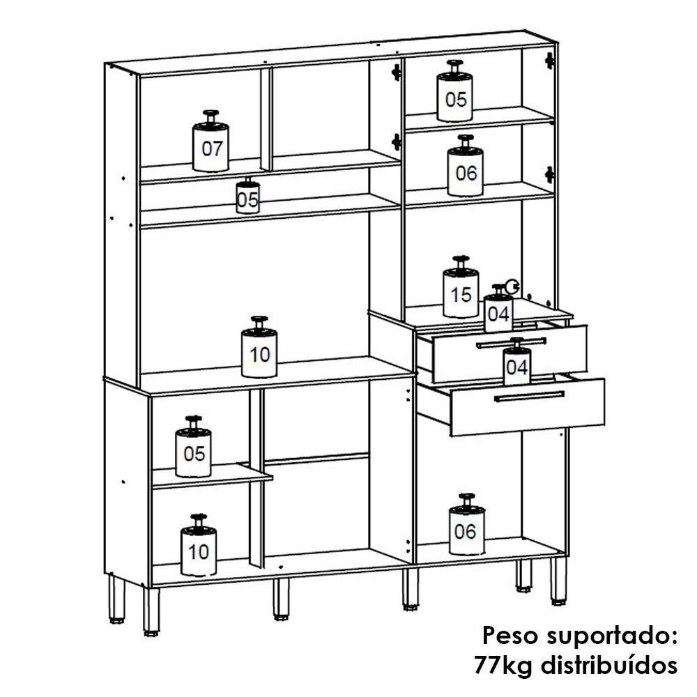 Cozinha Compacta 6 Portas 2 Gavetas 161 Cm Montesa Freijo Supremo Cp Ripado Freijo Ktp - 6