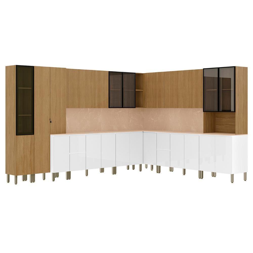 Armário De Cozinha CP08 Com Tampo 120cm Minsk Branco/Freijó Z06 - Mpozenato - 1