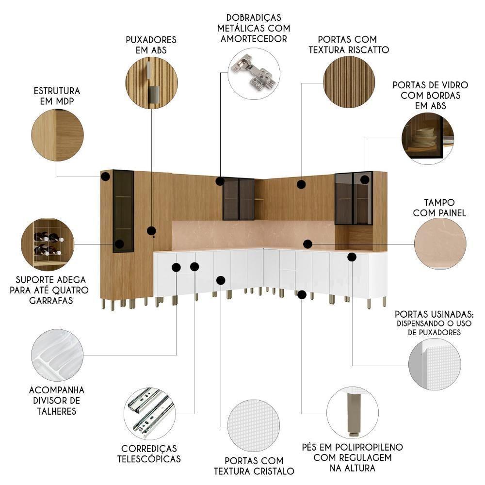 Armário De Cozinha CP08 Com Tampo 120cm Minsk Branco/Freijó Z06 - Mpozenato - 3