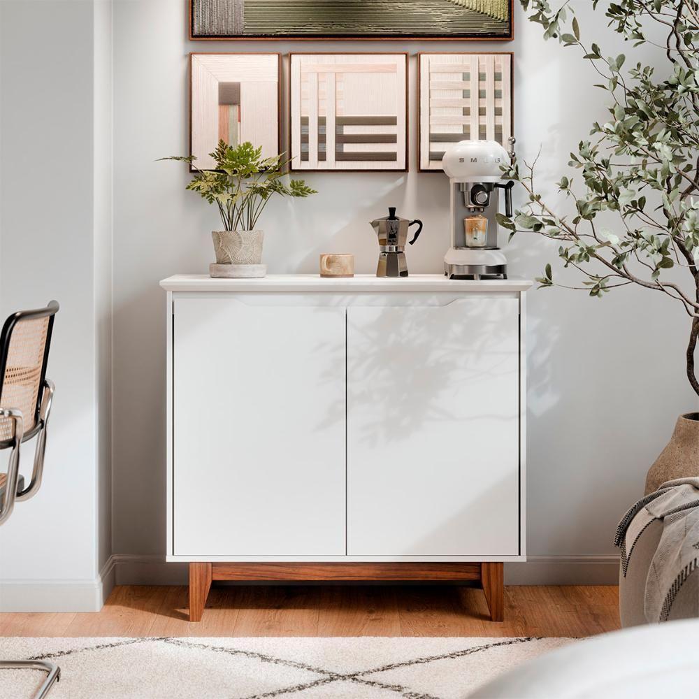 Aparador Buffet Flow 2 Portas Com Pés De Madeira Maciça Branco - 2