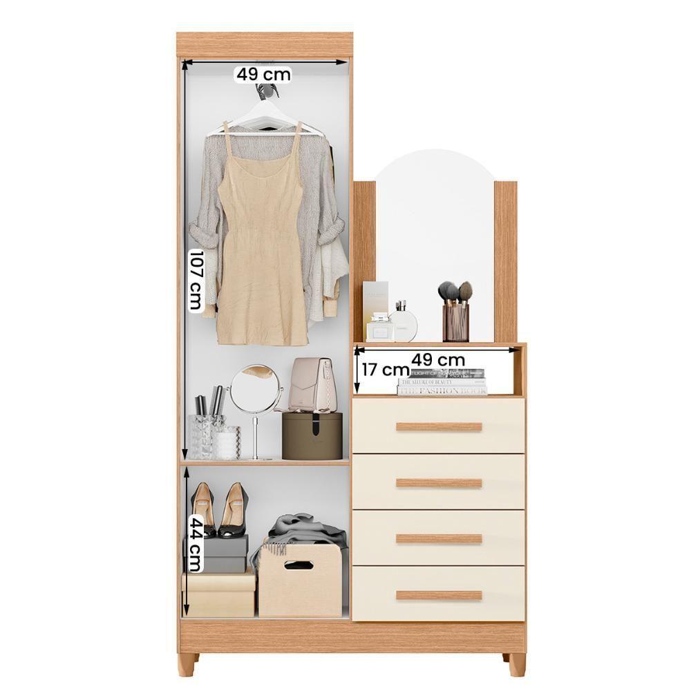 Guarda Roupa Cômoda Capri 2 Portas 4 Gavetas E Espelho Freijo/Off White - 3
