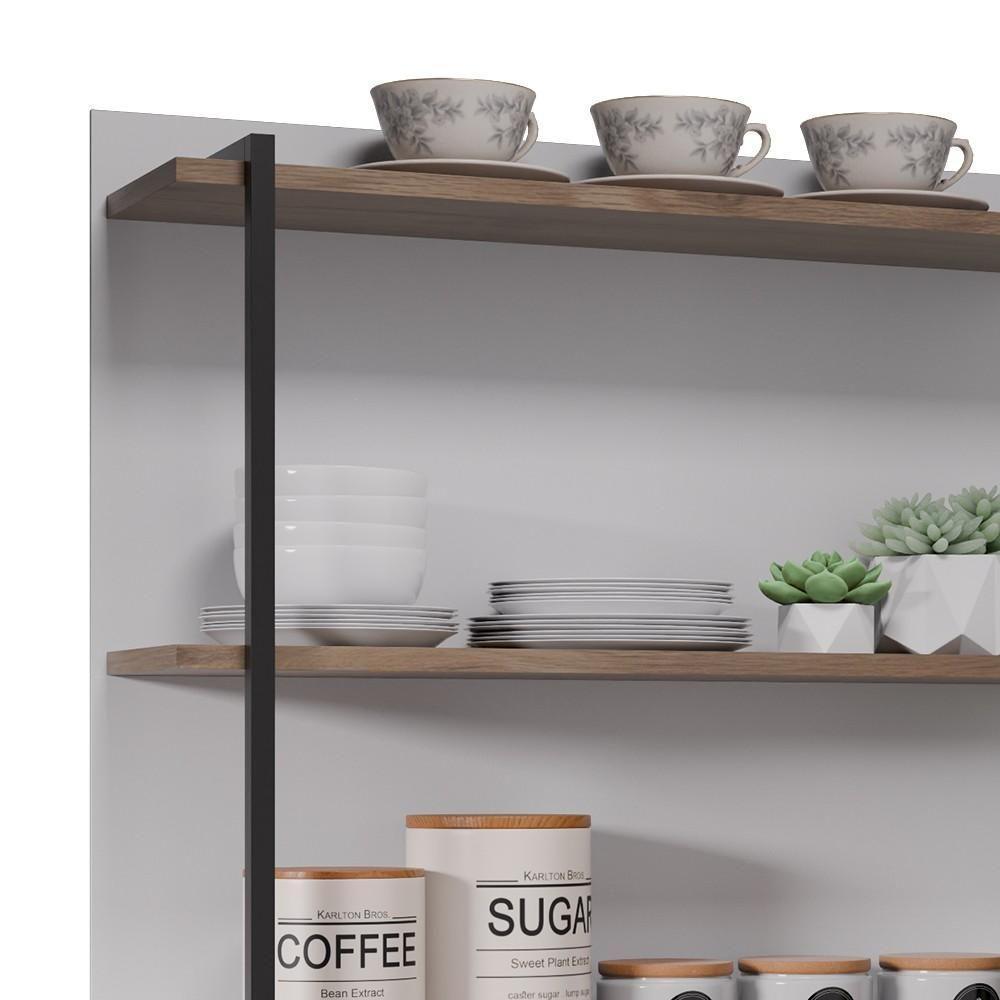 Prateleira Industrial Cozinha Tripla Com Painel Flora Z34 Branco/freijó - Mpozenato - 5