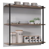 Prateleira Industrial Cozinha Tripla Com Painel Flora Z34 Branco/freijó - Mpozenato - 1