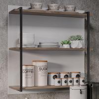 Prateleira Industrial Cozinha Tripla Com Painel Flora Z34 Branco/freijó - Mpozenato - 2