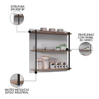 Prateleira Industrial Cozinha Tripla Com Painel Flora Z34 Branco/freijó - Mpozenato - 3