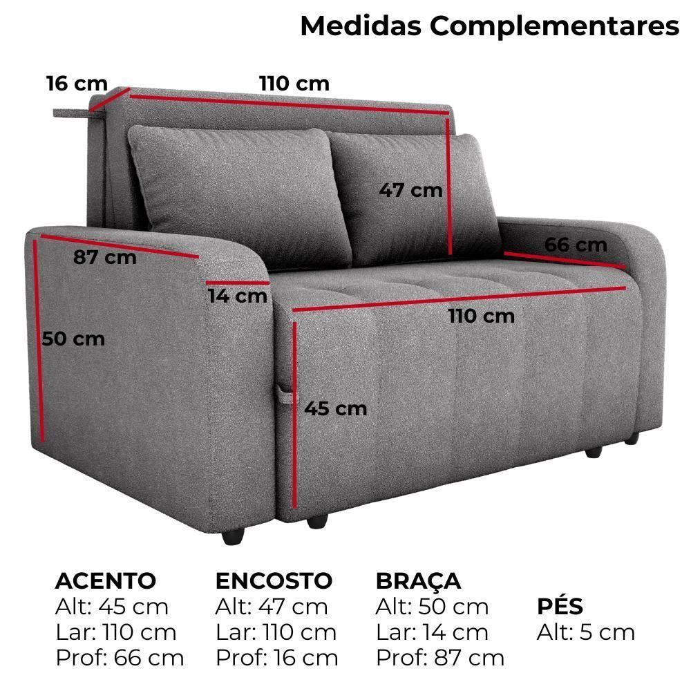 Sofa Cama 2 Lugares 138 Cm Amora Tecido Boucle F497 Milani Store Cinza - 4