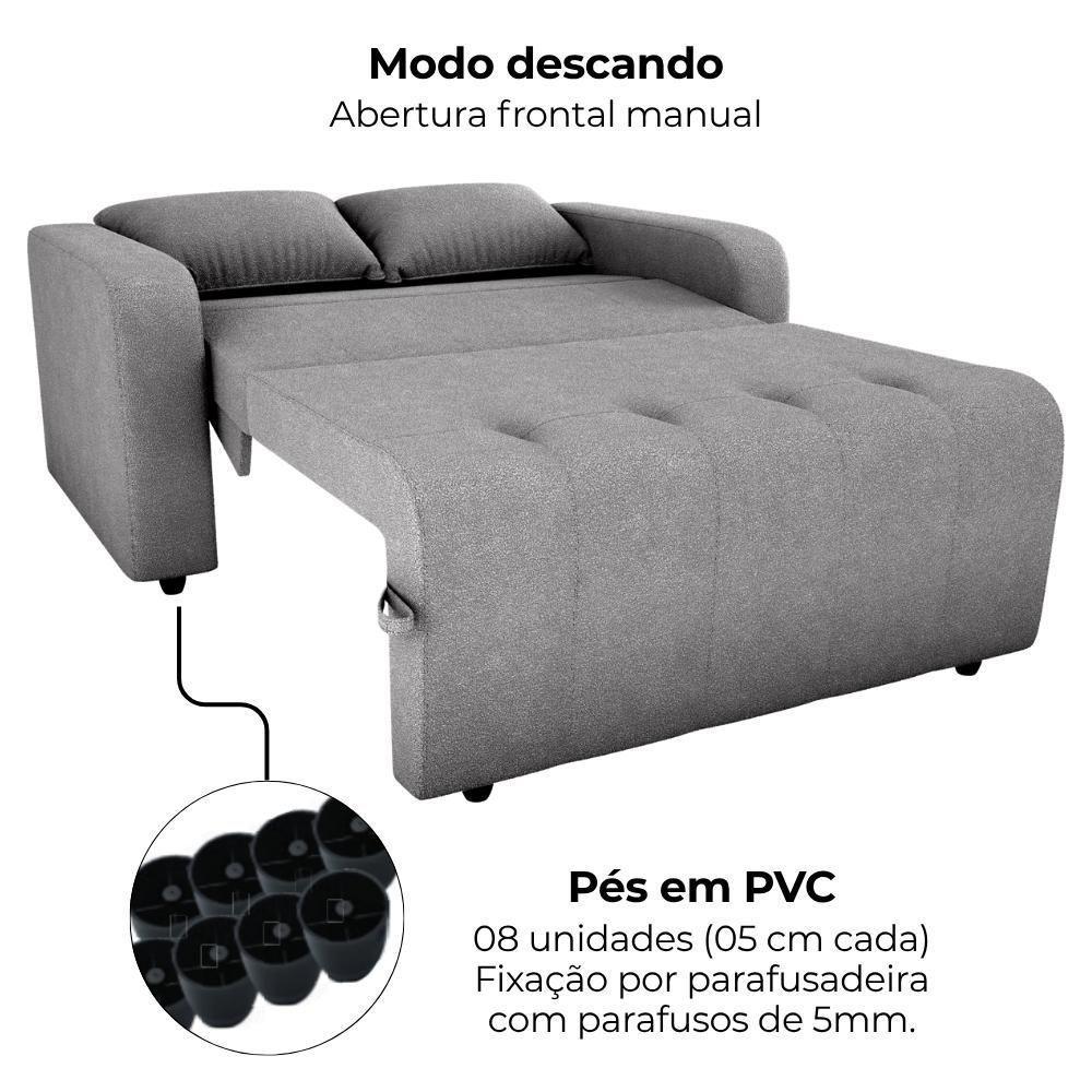 Sofa Cama 2 Lugares 138 Cm Amora Tecido Boucle F497 Milani Store Cinza - 6