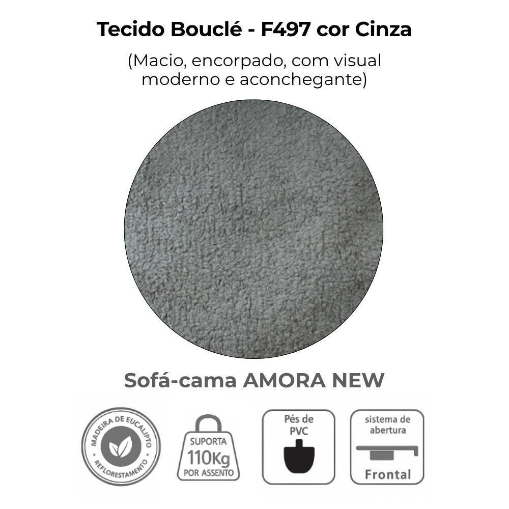 Sofa Cama 2 Lugares 138 Cm Amora Tecido Boucle F497 Milani Store Cinza - 7