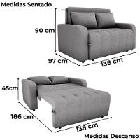Sofa Cama 2 Lugares 138 Cm Amora Tecido Boucle F497 Milani Store Cinza - 3
