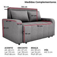 Sofa Cama 2 Lugares 138 Cm Amora Tecido Boucle F497 Milani Store Cinza