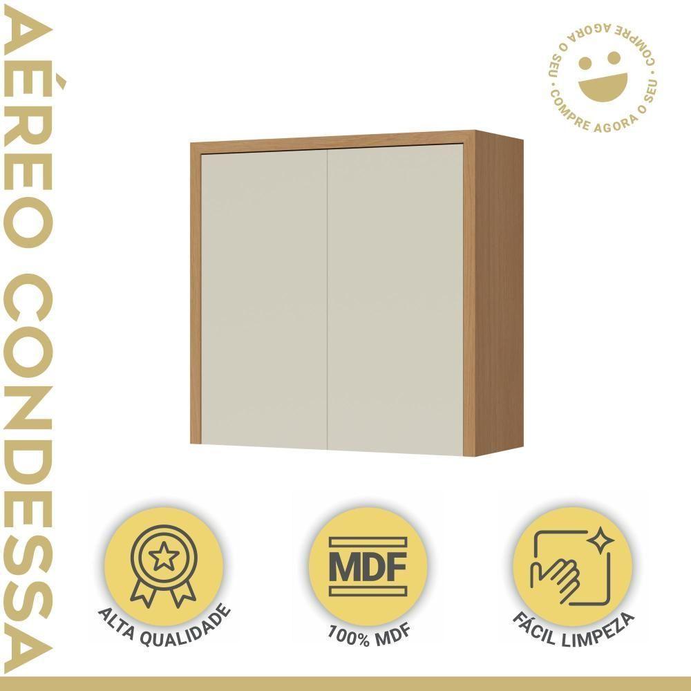 Armário Aéreo 2 Porta 100% Mdf 80cm Condessa Carvalho/greige Nesher Móveis - 2