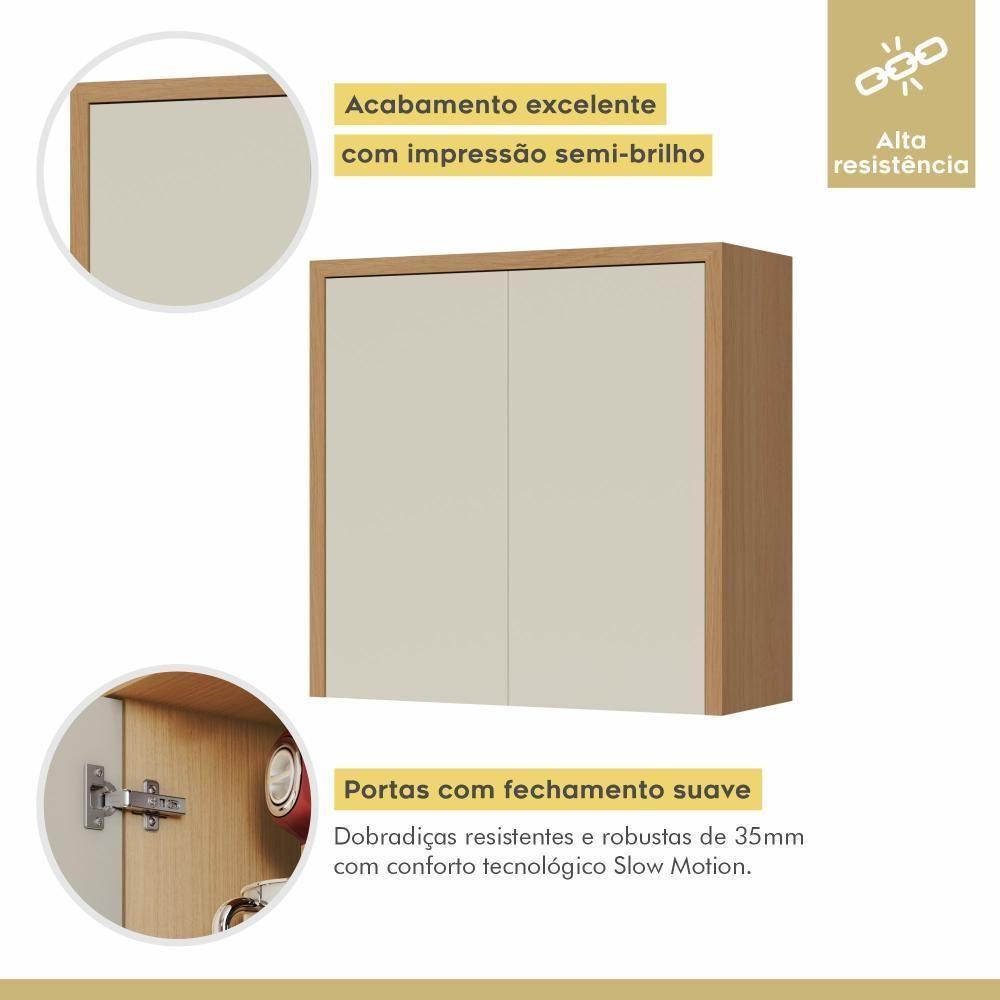 Armário Aéreo 2 Porta 100% Mdf 80cm Condessa Carvalho/greige Nesher Móveis - 3