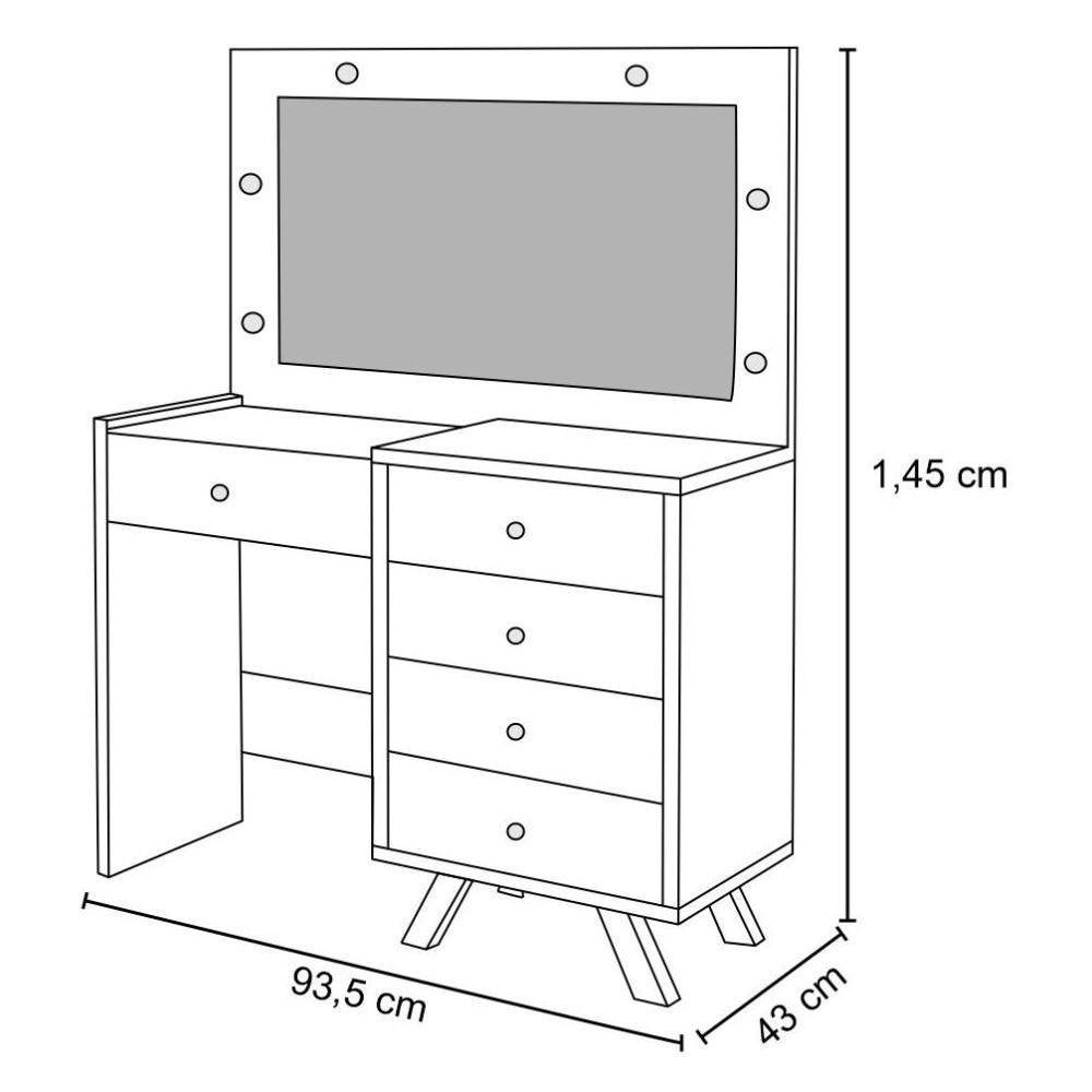 Penteadeira Camarim Com Espelho 5 Gavetas Luna Branco - Móveis Luapa - 4