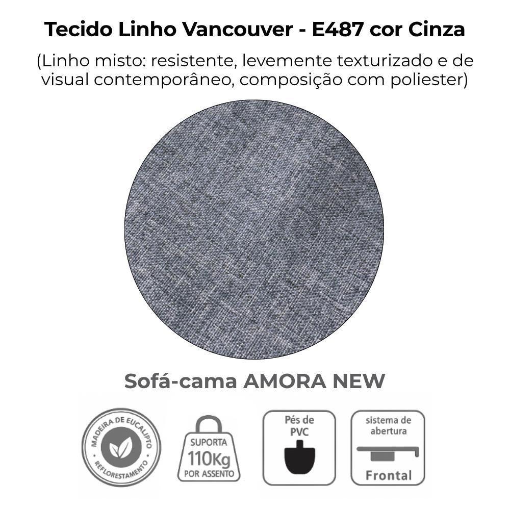 Sofa Cama 2 Lugares 138 Cm Amora Linho Vancouver Cinza Milani Store Cinza - 6