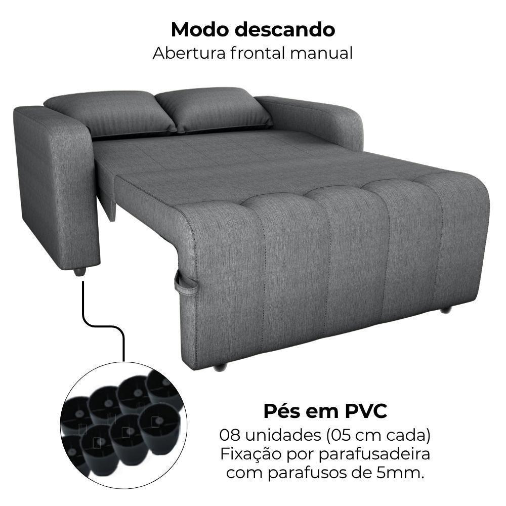 Sofa Cama 2 Lugares 138 Cm Amora Linho Vancouver Cinza Milani Store Cinza - 7
