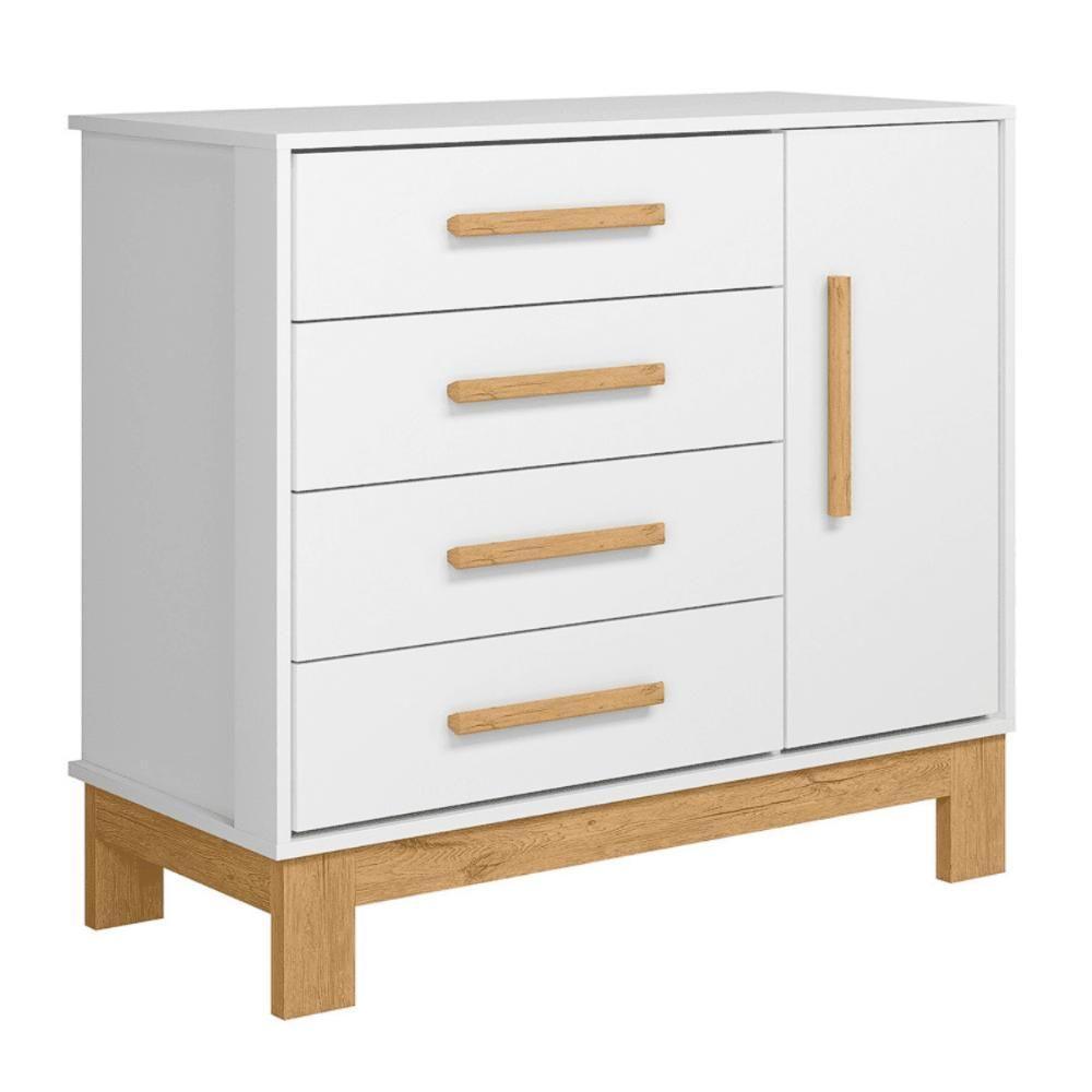 Cômoda Sapateira 1 Porta 4 Gavetas Luar Branco Acetinado - 2