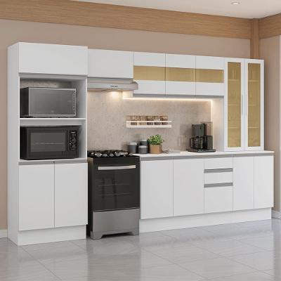 Armário de Cozinha Completa Smart Madesa 04 9 Portas 3 Gavetas MDF Branco 310 cm