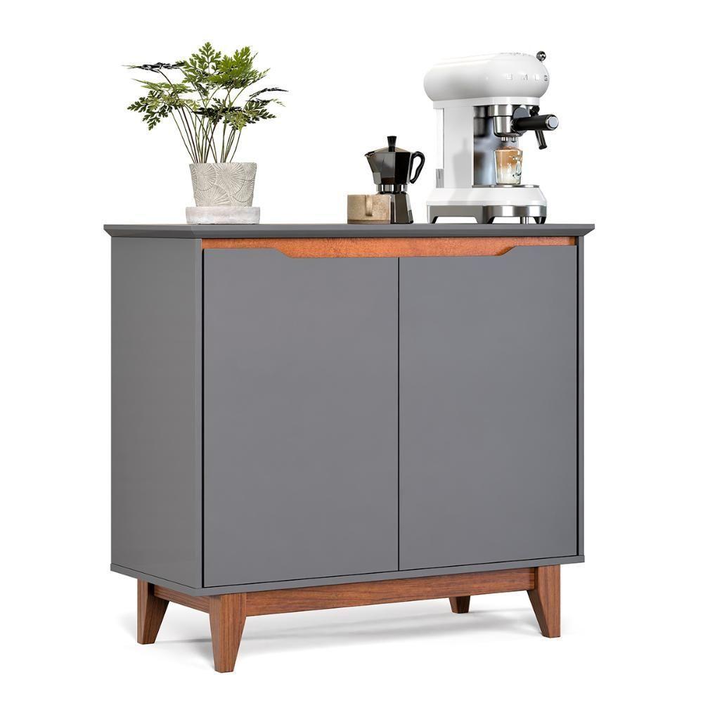 Aparador Buffet Flow 2 Portas Com Pés De Madeira Maciça Cinza - 1