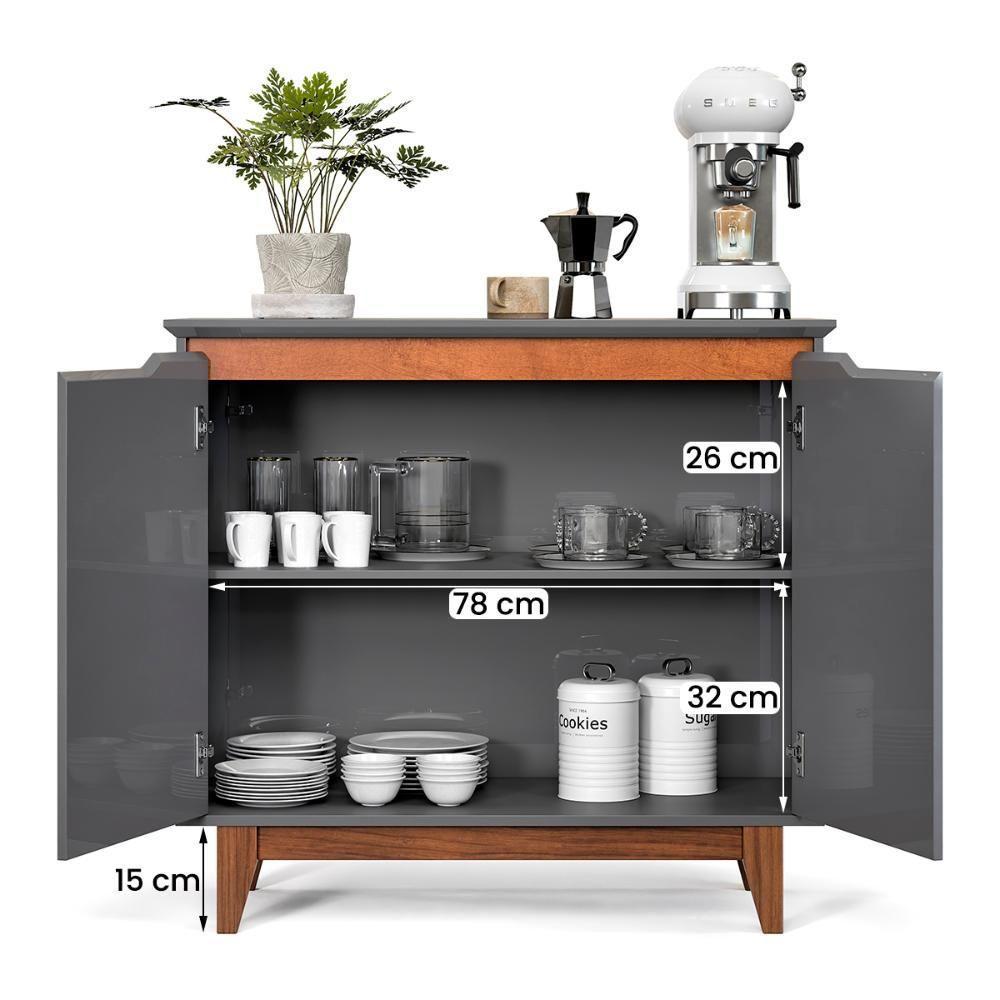 Aparador Buffet Flow 2 Portas Com Pés De Madeira Maciça Cinza - 2