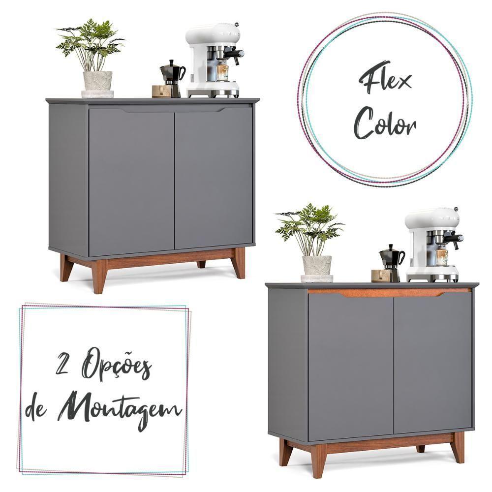 Aparador Buffet Flow 2 Portas Com Pés De Madeira Maciça Cinza - 5