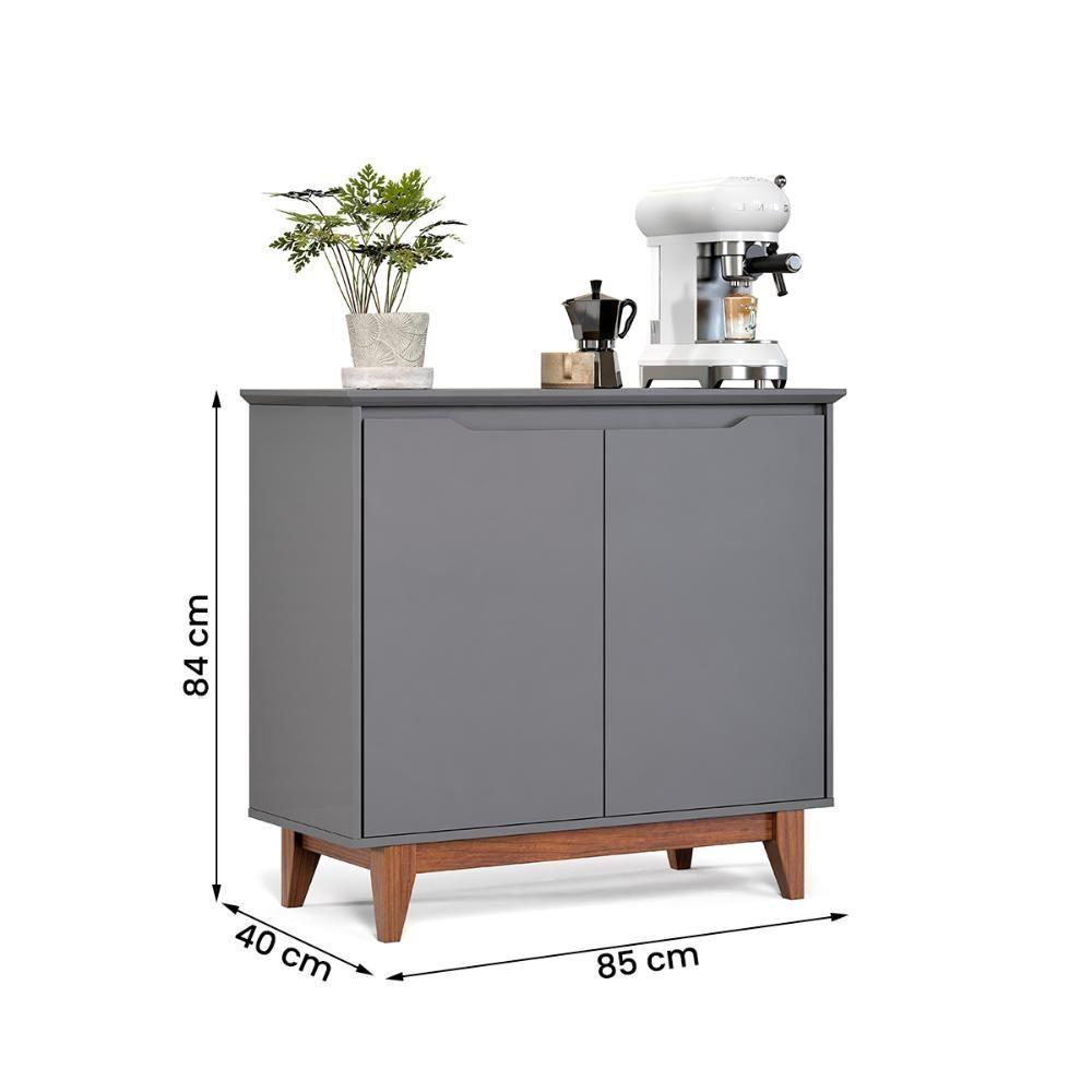 Aparador Buffet Flow 2 Portas Com Pés De Madeira Maciça Cinza - 6