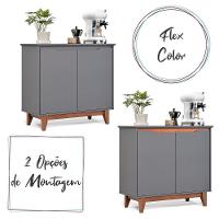 Aparador Buffet Flow 2 Portas Com Pés De Madeira Maciça Cinza - 5
