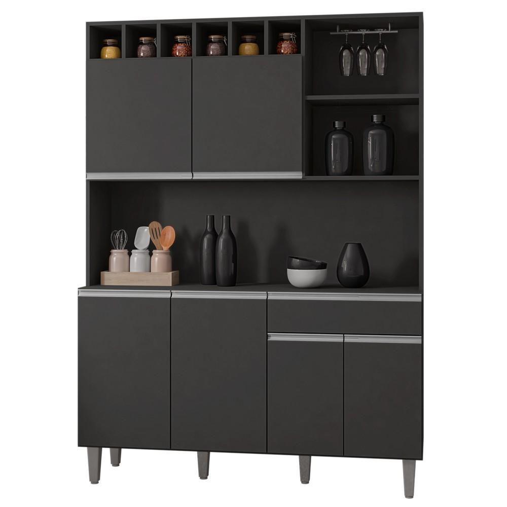 Kit Cozinha Compacta 130cm Com 6 Portas 1 Gaveta Alice Cinza Escuro - Ajl Móveis - 1