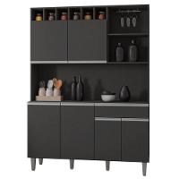 Kit Cozinha Compacta 130cm Com 6 Portas 1 Gaveta Alice Cinza Escuro - Ajl Móveis - 1