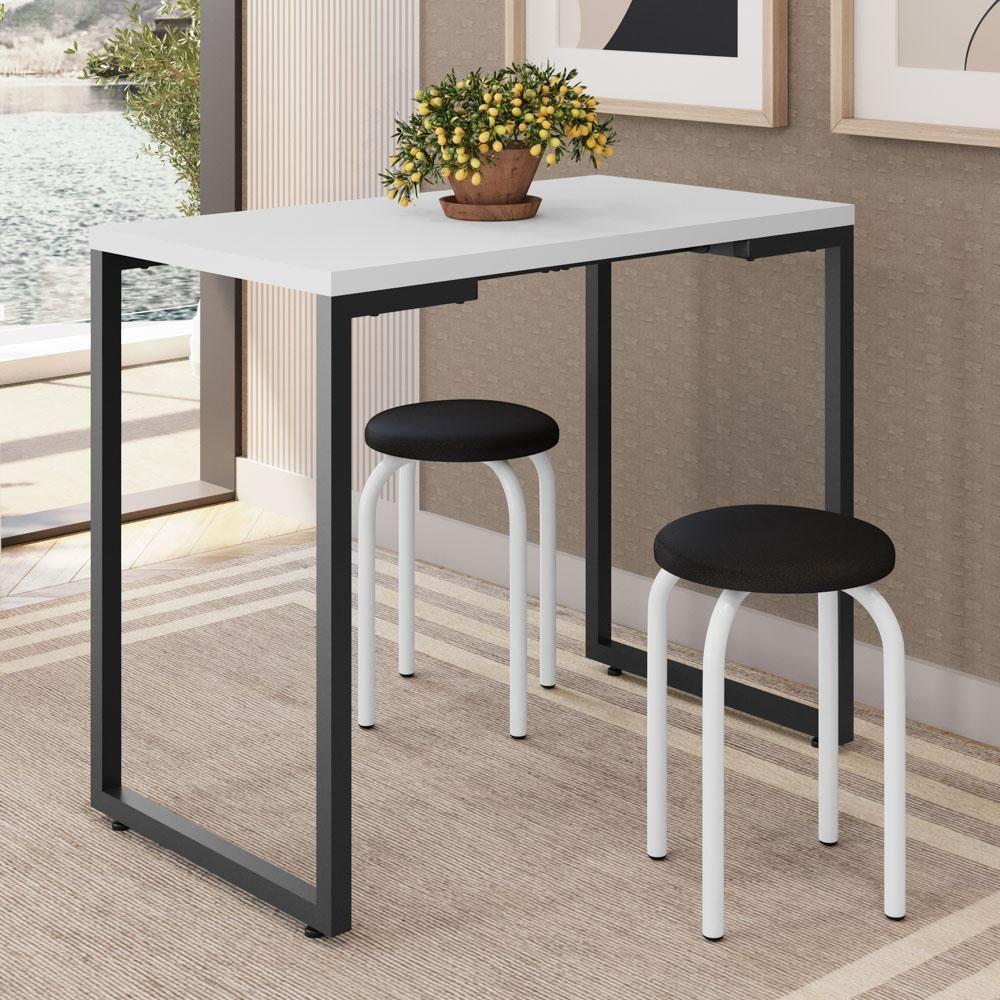 Mesa De Cozinha Bistrô Porto Branco 90cm Com 2 Banquetas Industriais Maviê Preto/branco - Mpozenato - 5