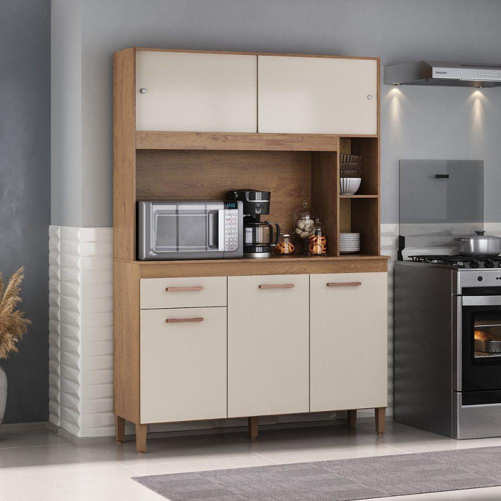 Cozinha Compacta Ceara 5 Portas 1 Gaveta Canelato Rustico Com Off White - 1