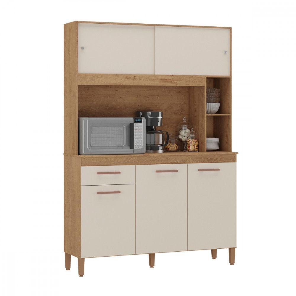 Cozinha Compacta Ceara 5 Portas 1 Gaveta Canelato Rustico Com Off White - 2