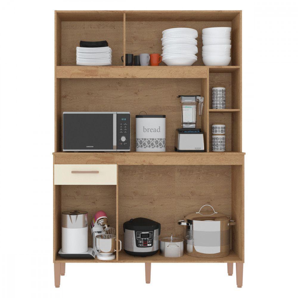Cozinha Compacta Ceara 5 Portas 1 Gaveta Canelato Rustico Com Off White - 3