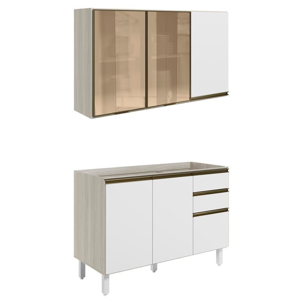 Armario Aereo 3 Portas E Balcao Pia Mdf Kali Nicioli Bianco Toq Branco Uv - 1