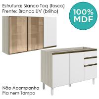 Armario Aereo 3 Portas E Balcao Pia Mdf Kali Nicioli Bianco Toq Branco Uv