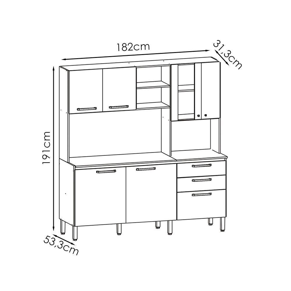 Cozinha Compacta Com Tampo 182 Cm Mega Nogueira Off White Cp Ripado Ktp - 3