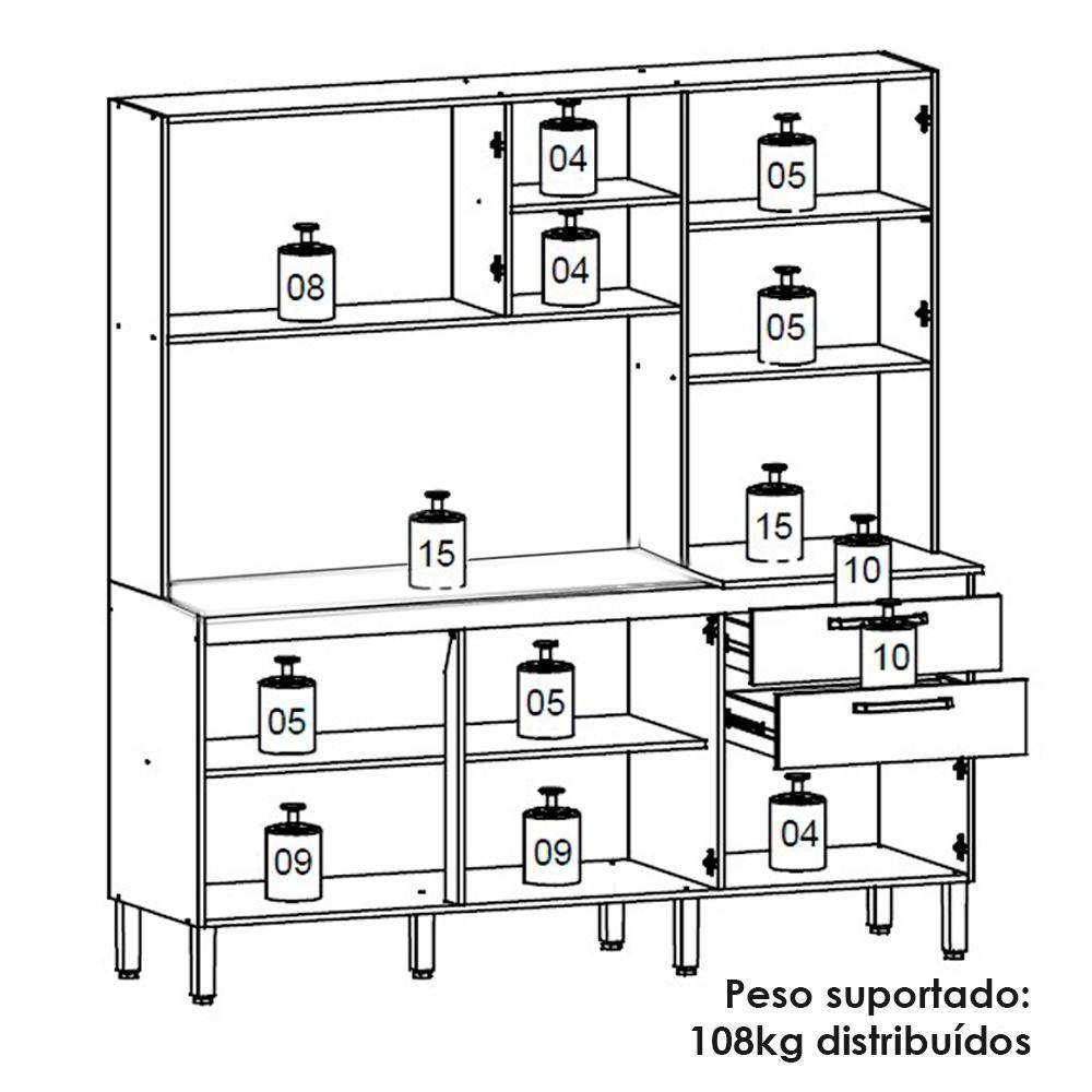 Cozinha Compacta Com Tampo 182 Cm Mega Nogueira Off White Cp Ripado Ktp - 4