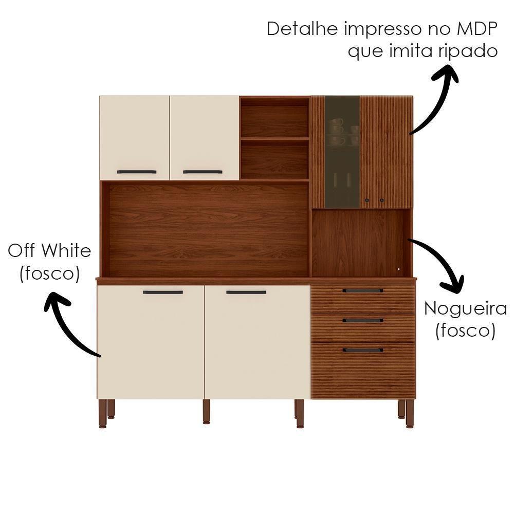 Cozinha Compacta Com Tampo 182 Cm Mega Nogueira Off White Cp Ripado Ktp - 5