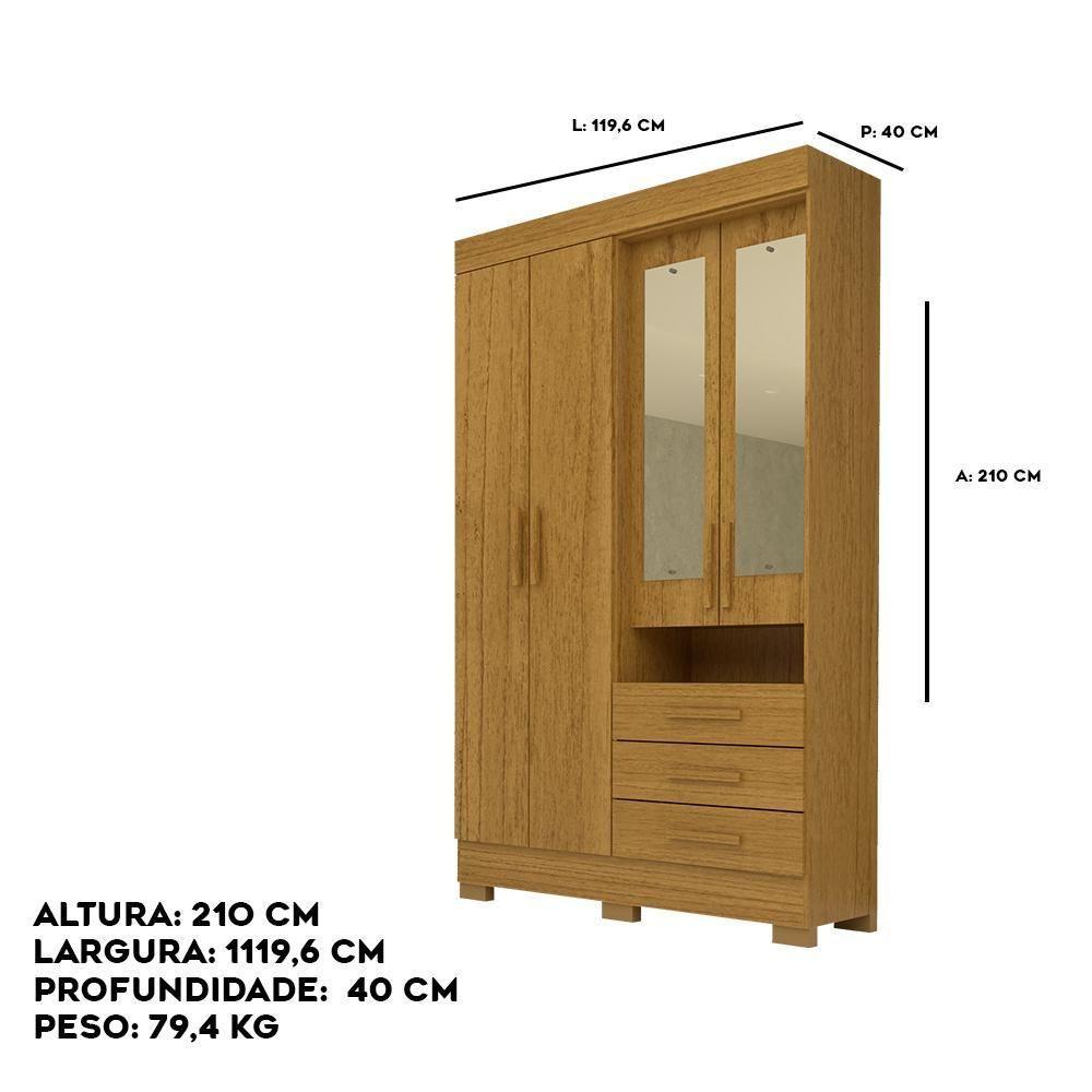 Guarda-Roupa Casal Bolívia 4 Portas Com Espelho E 3 Gavetas 100% Mdf Linha Mobília Cinamomo - 5