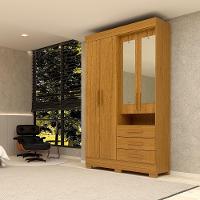 Guarda-Roupa Casal Bolívia 4 Portas Com Espelho E 3 Gavetas 100% Mdf Linha Mobília Cinamomo - 1