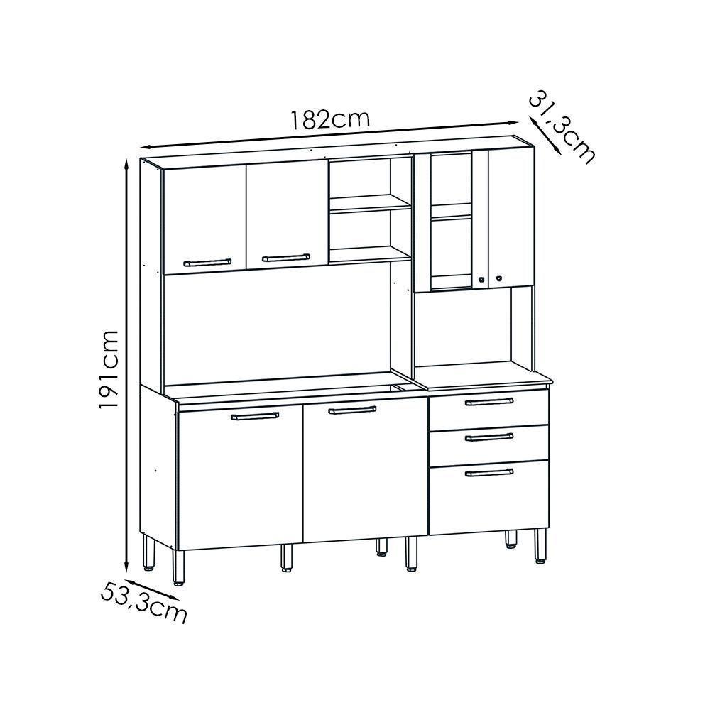 Cozinha Compacta 7 Portas 2 Gavetas 182 Cm Mega Freijo Soft Ktp - 3