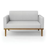 Sofá Namoradeira Base De Madeira Fixa Castanho Marisa Linho Cinza A05 D03 - D?rossi