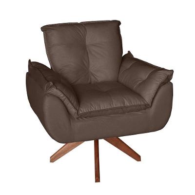 Poltrona Decorativa Glamour Opala Giratória Madeira Marrom SMF Decor
