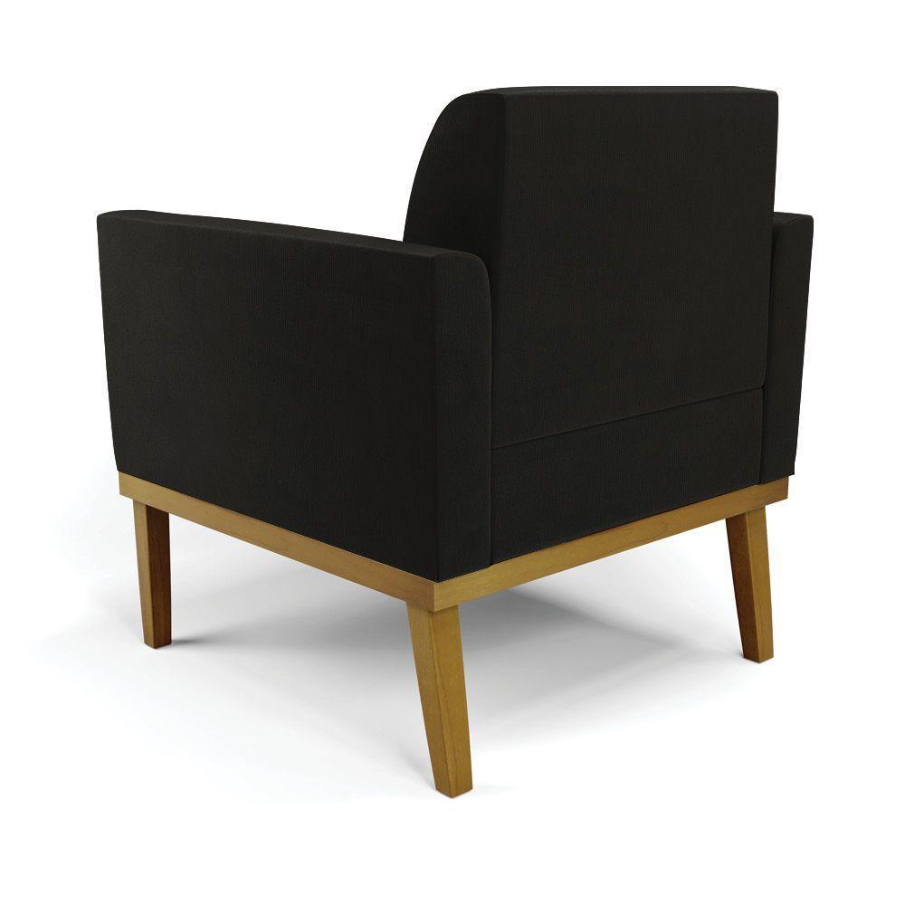 Sofá Namoradeira Com 2 Poltronas Base De Madeira Fixa Castanho Marisa Suede Preto D03 - D?rossi - 2