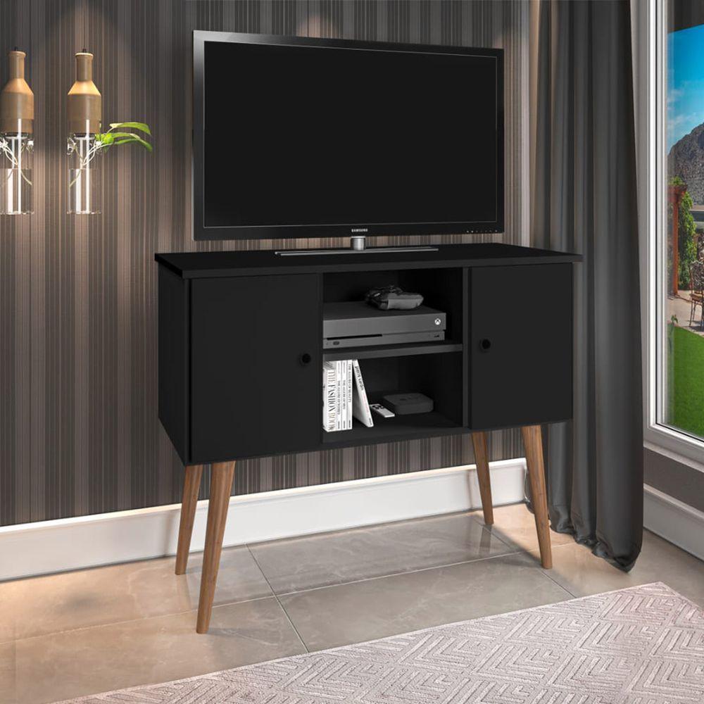 Estante Rack Viena Clássico 90cm Com Portas - Preto - 1